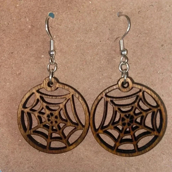Handmade Enchanting Web Wooden Earrings - Picture 1 of 2